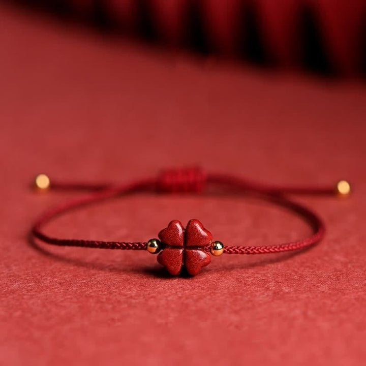 Armband Vierblättriges Kleeblatt Rot Schnur - Segen