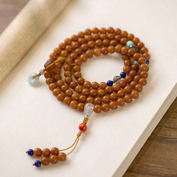 Mala 108 Perlen Bodhi Segen Halskette Bernstein Lapislazuli Anhänger