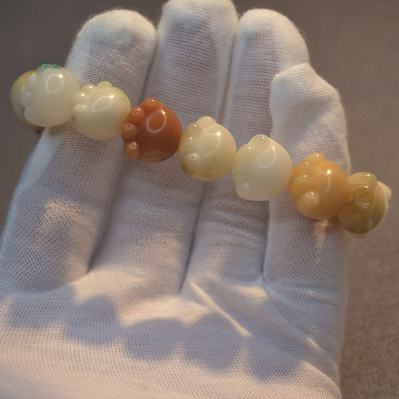 Bodhi Armband mit Perlen in Creme, Bernstein und Rot Naturstein