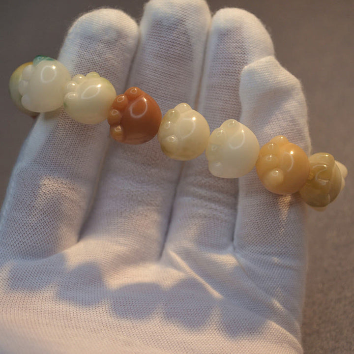 Bodhi Armband mit Perlen in Creme, Bernstein und Rot Naturstein