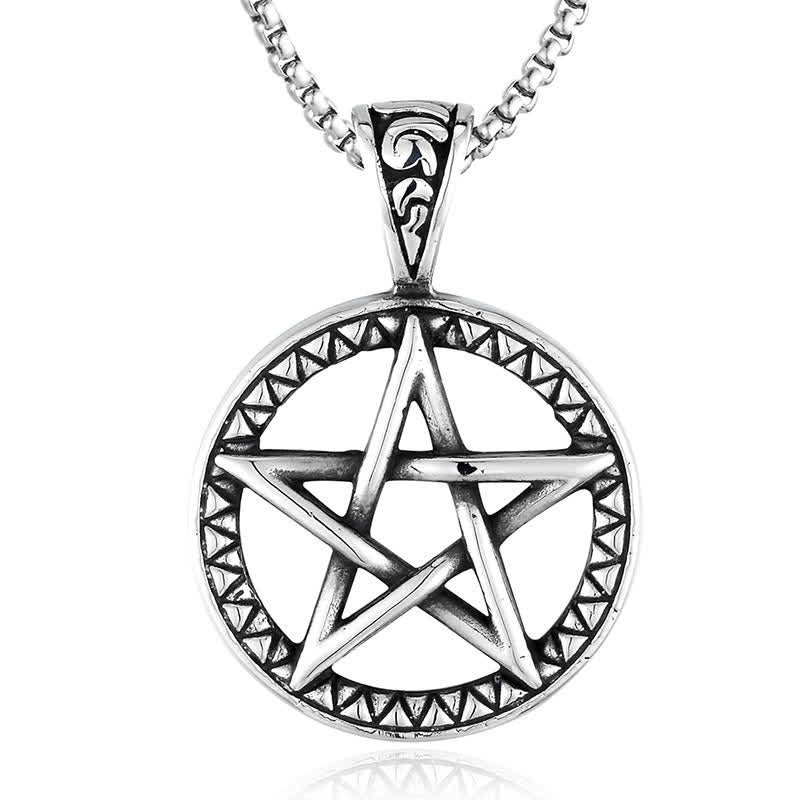 Kette Titanstahl Pentagramm Balance Silber Anhänger