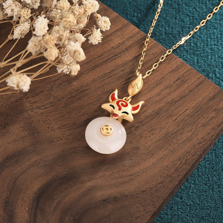 Kette, Weiße Jade, Fuchs, Kupfer, Kettendesign, Schutzstein