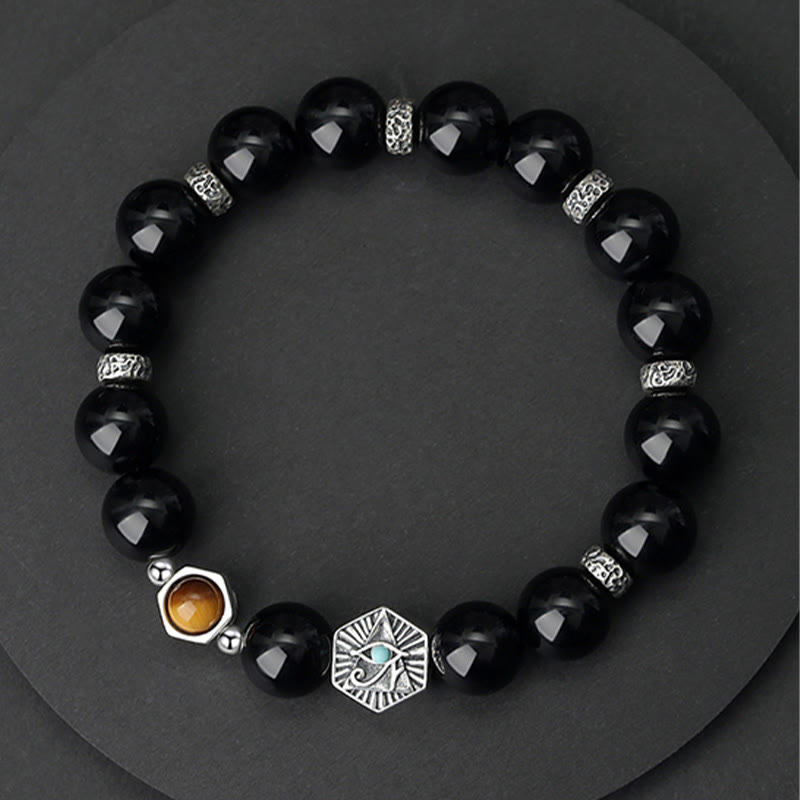 Schwarzes Obsidian Armband 925 Silber mit Natursteinen eleganz