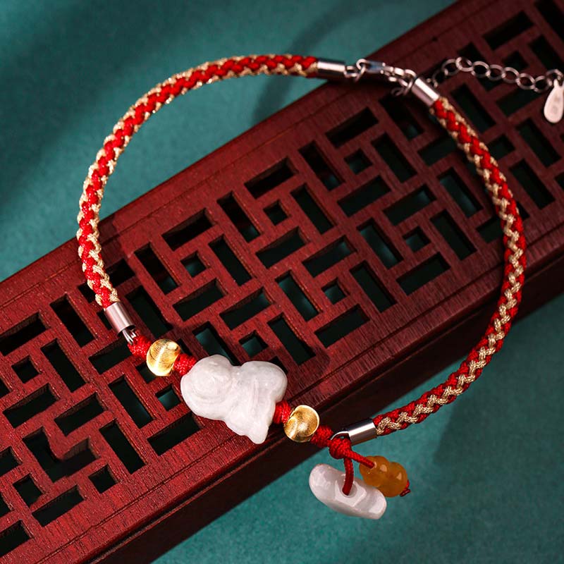 Rotes Armband Jade Chinesisches Tierkreis – Wohlstand Energie Handgelenk getragen