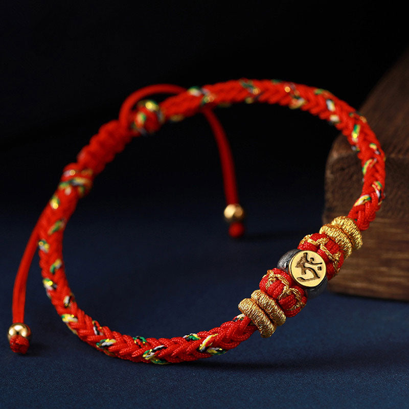 Rotes Armband Silber Chinesisches Tierkreis – Glück mit goldenem Anhänger