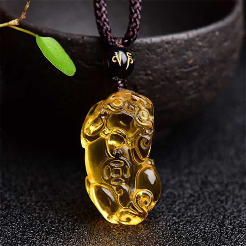 Citrin Pixiu Anhänger Kette Wohlstand Glücksbringer golden
