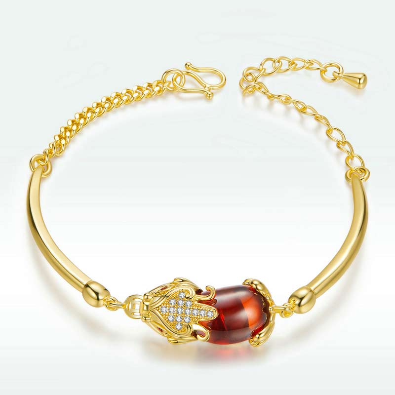 Armband Roter Achat Pixiu Gold Glücksbringer Elegantes Design Naturstein