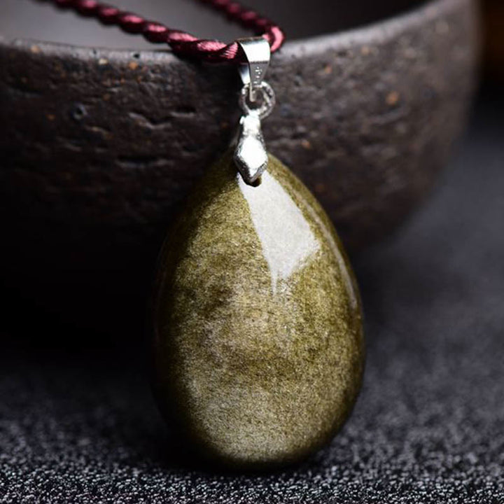Kette Obsidian Wassertropfen Grün Energie Schutz