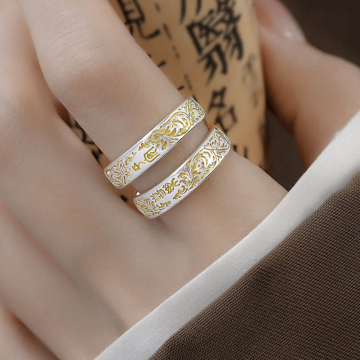 Zwei Ringe Kupfer Lotus Herzsutra Frieden Glück getragen Finger