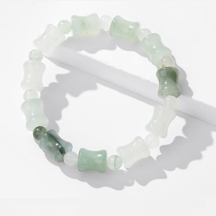 Armband Jade Bambus Glück Fülle Energie elastisch Naturstein grün weiß