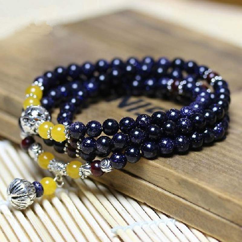 Mala – Wohlstand Armband aus schwarzem Obsidian mit gelben Perlen elastisch.