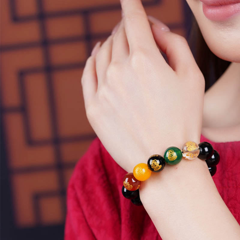 Armband Schwarzer Obsidian – Wohlstand mit bunten Natursteinen am Handgelenk