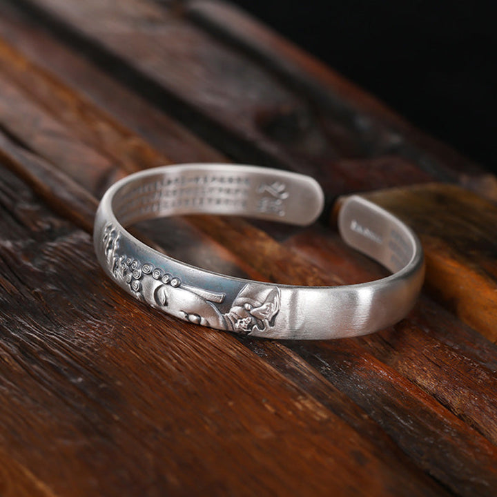 Armband 925 Silber Herzsutra mit graviertem Design auf Holz
