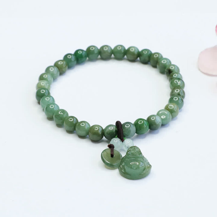 Armband Lachender Buddha Cyan Jade Heilung Glück