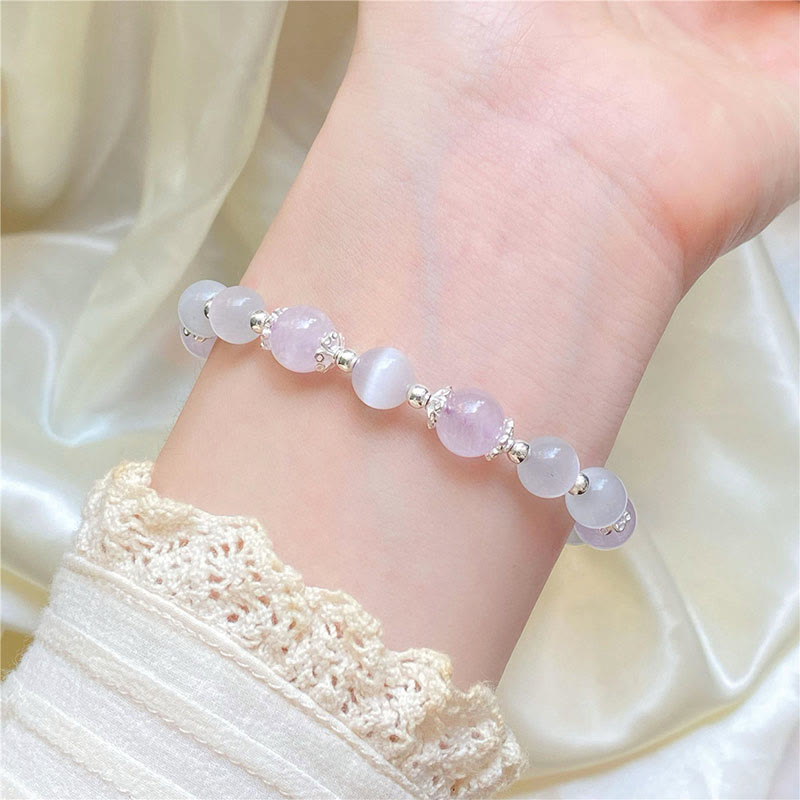 Amethyst Armband 925 Silber mit Perlen am Handgelenk getragen