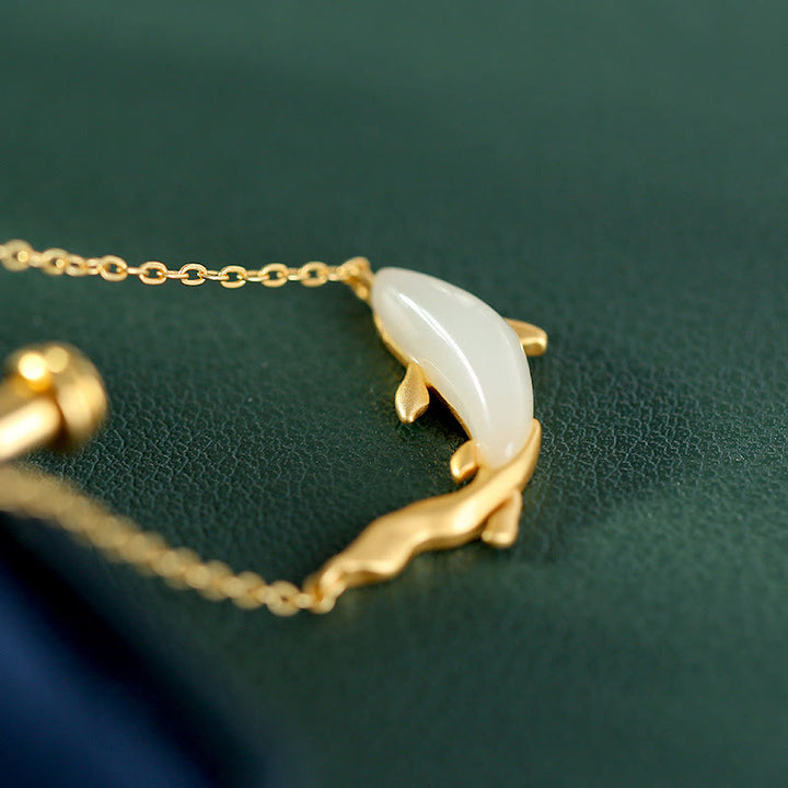 Delfin Anhänger weiße Jade Kette Segen