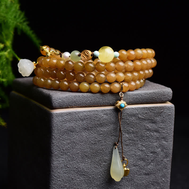 Armband Weiße Jade Perle Lotus Erfolg Naturstein mehrreihig golden