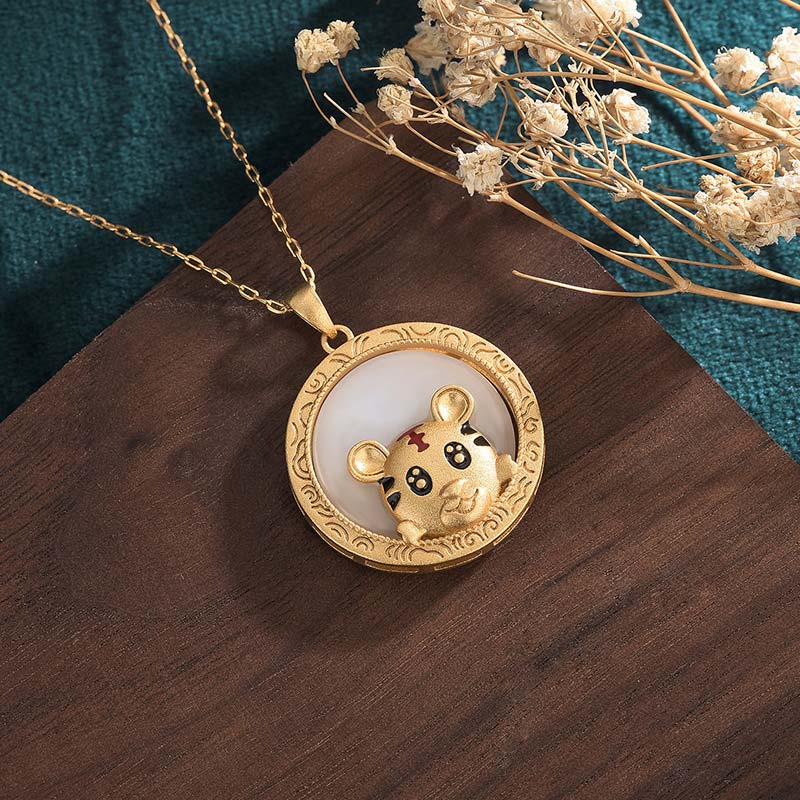 Tibetische Kette Jade Tiger Segen Gold Anhänger
