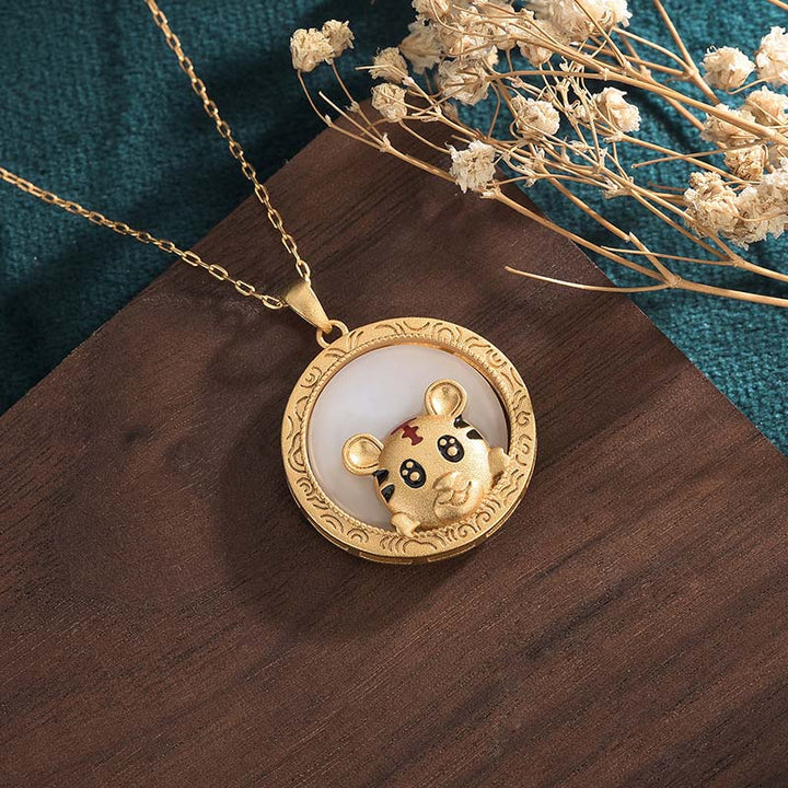Tibetische Kette Jade Tiger Segen Gold Anhänger