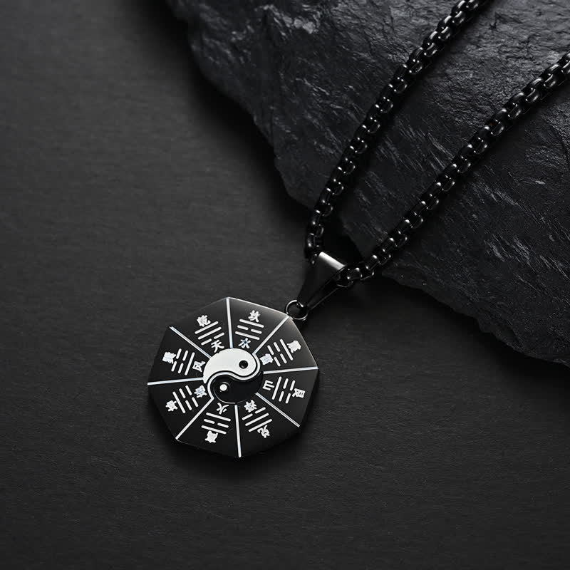 Kette Titanstahl Bagua Yin Yang Harmonie schwarz