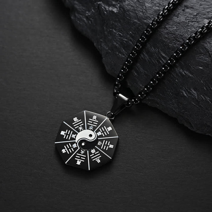 Kette Titanstahl Bagua Yin Yang Harmonie schwarz
