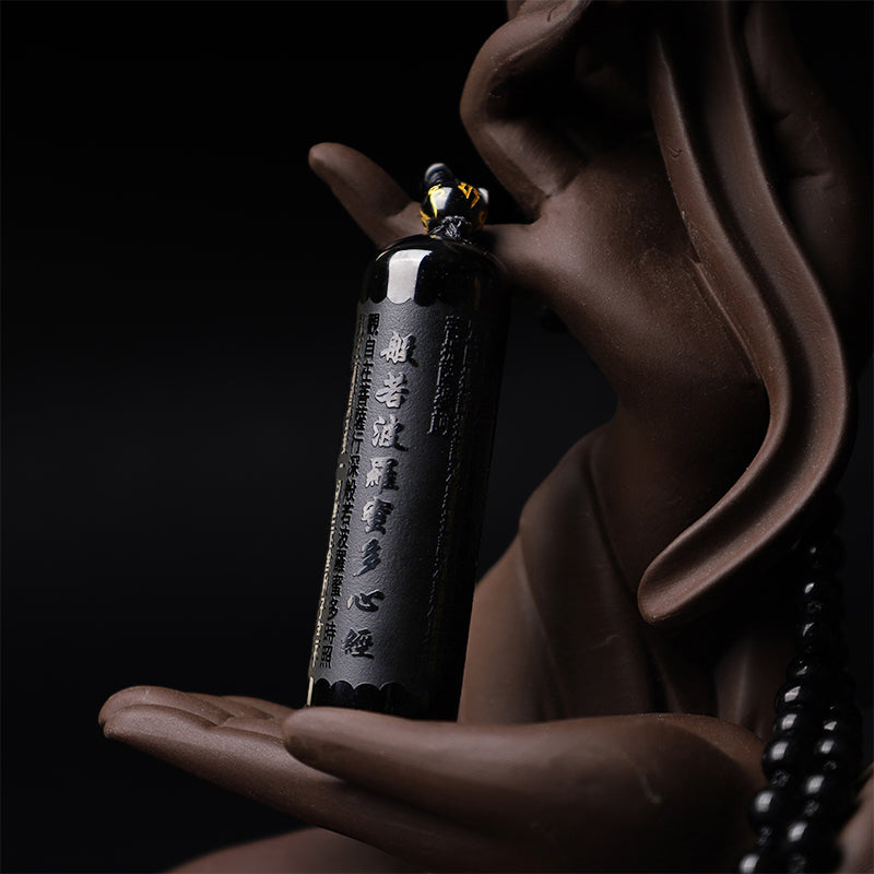 Obsidian Anhänger Kette Herzsutra Buddha schwarz