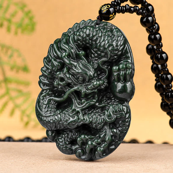 Anhänger Kette Cyan Jade Drachen Harmonie Naturstein