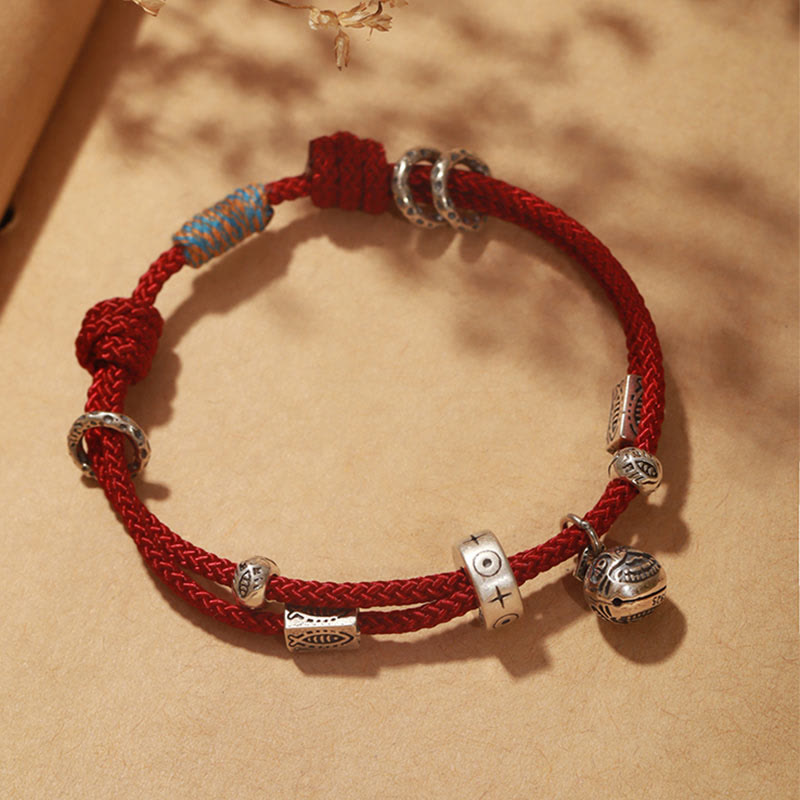 Rotes Armband 925 Silber Koi Fisch Wohlstand elastisch getragen