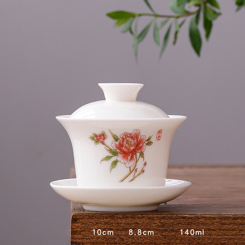Teetassen Mit Untertasse Gaiwan Berge Porzellan Lange Tasse - Pfingstrose