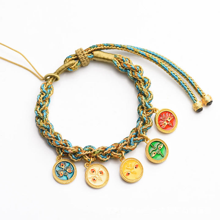 Armband Five Five – Glück & Wohlstand mit fünf goldenen Anhängern türkis.
