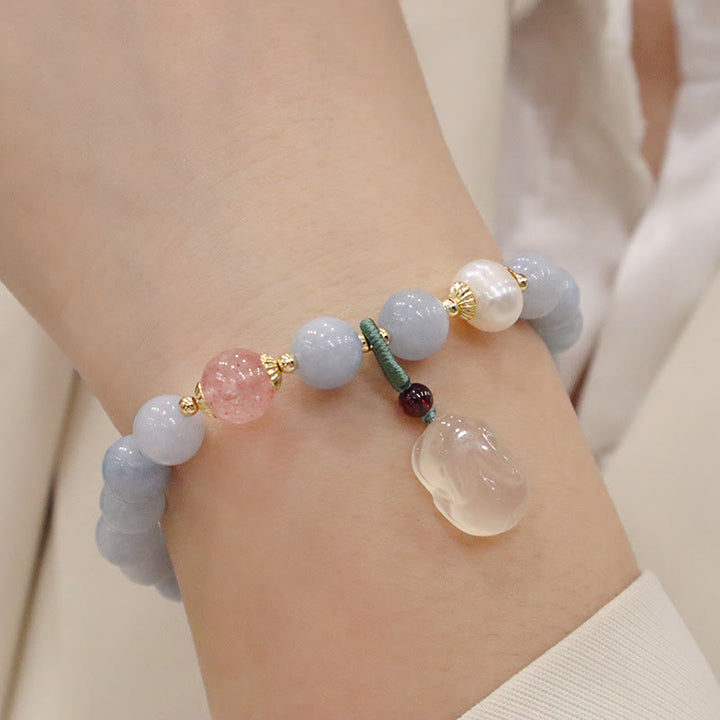 Armband Aquamarin Katze elegantes Perlenarmband mit Natursteinen und Anhänger