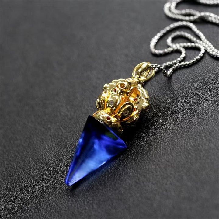 Kette Liuli-Kristall Vajra Lotus Tibet Stärke blau gold