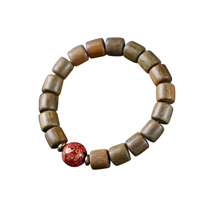 Armband Sandelholz – Frieden Balance mit roten Perlen elastisch