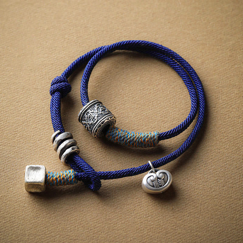Blaugeflochten Om Mani Padme Hum Armband Doppelgeflochten Glück Flachansicht Schmuck