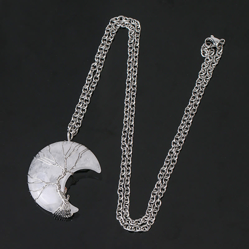 Silber Mondstein Anhänger Kette Lebensbaum Design Heilstein Schmuck