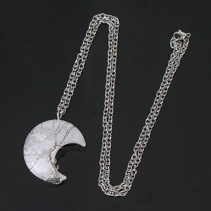 Silber Mondstein Anhänger Kette Lebensbaum Design Heilstein Schmuck