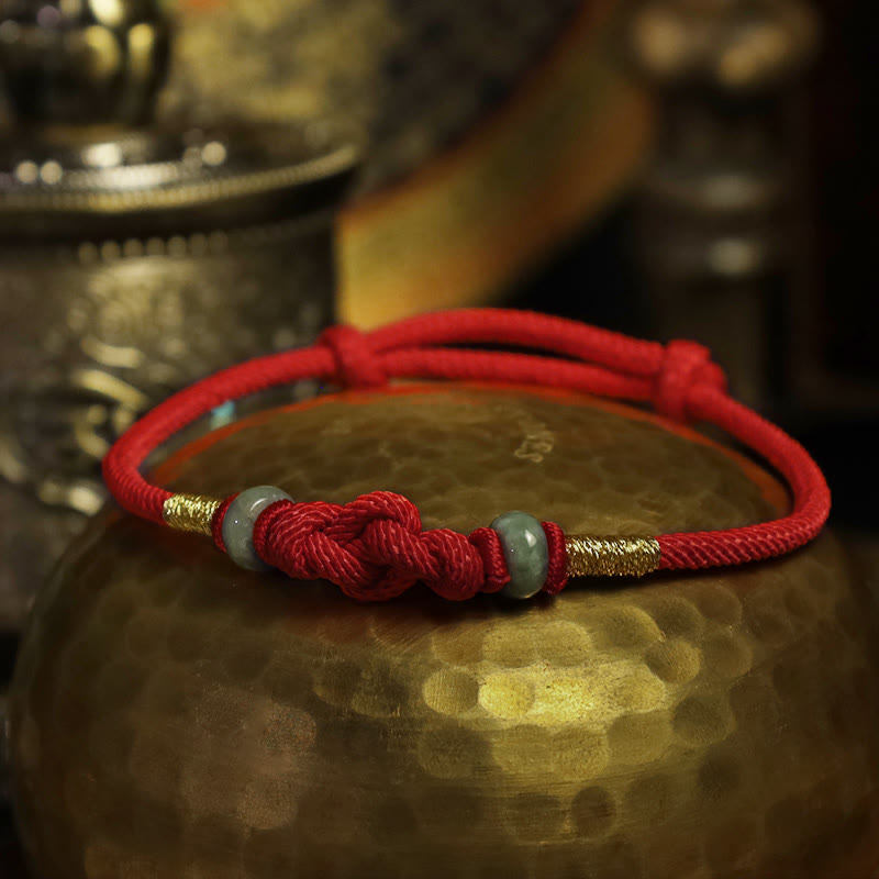 Armband Rotes Band Jade - Glück Knoten