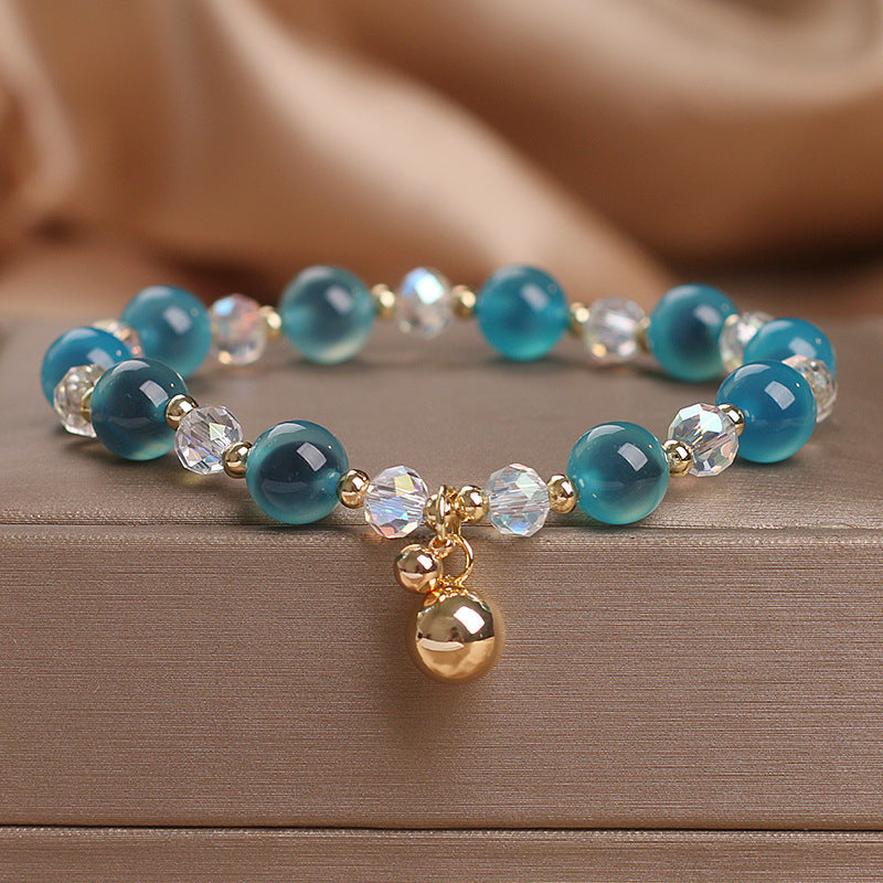 Türkises Achat Armband mit Kristallperlen und Goldkugel Anhänger