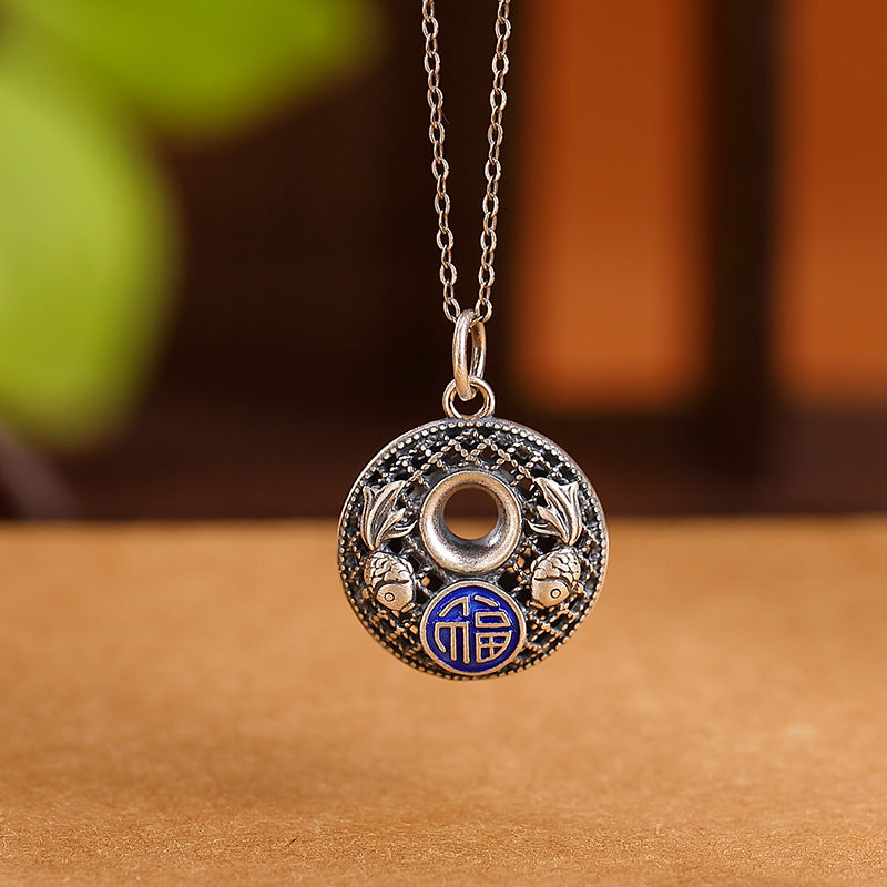 Anhänger Fu Symbol Blau Silber Harmonie Kette