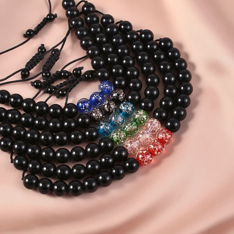 Armband Schwarzer Obsidian – Stärke mit bunten Chakra Steinen elastisch