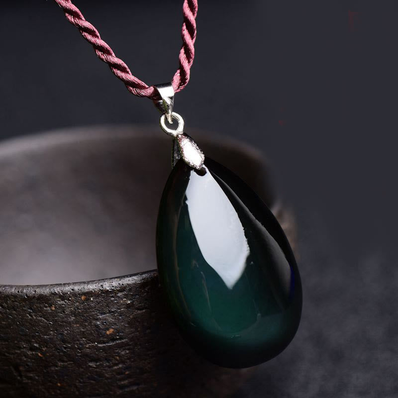 Kette Obsidian Wassertropfen Schwarz Schutz Energie