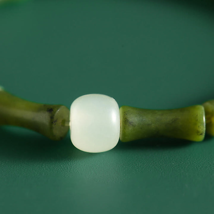 Armband Jade Bambus Glück Fülle weißer Stein grüner Bambus elegant