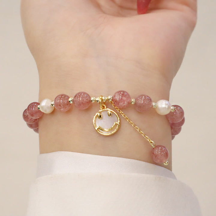 Armband Erdbeerquarz Perle Fu-Zeichen Heilung Lächeln Charm Handgelenk