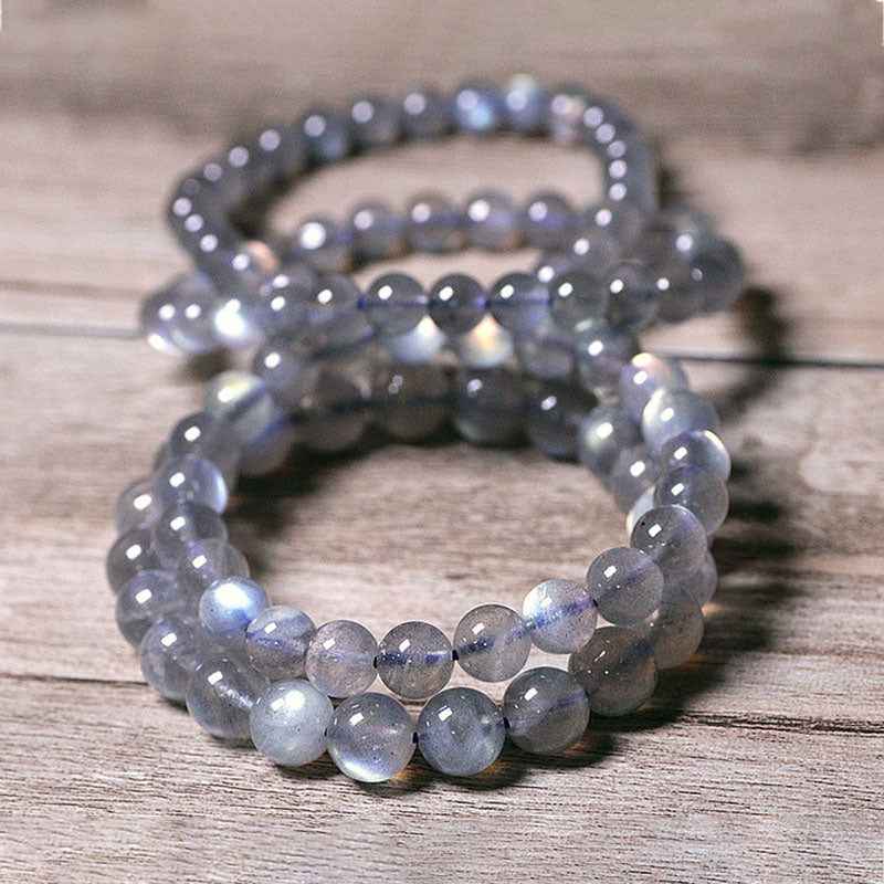 Armband Mondstein Mond – Ruhe elastisch Perlen grau glänzend Naturstein