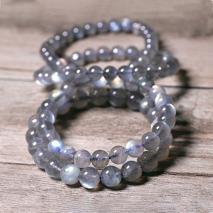 Armband Mondstein Mond – Ruhe elastisch Perlen grau glänzend Naturstein
