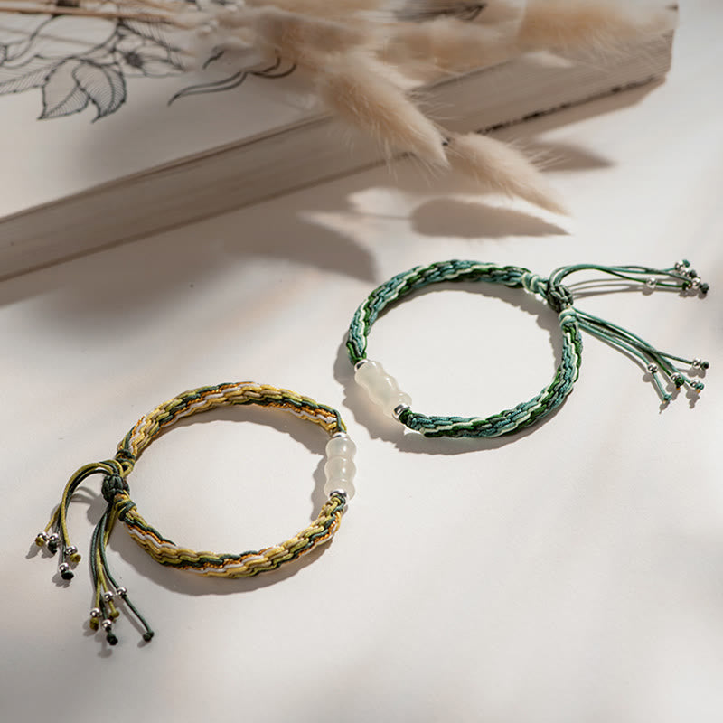 Armband Weiße Jade Bambus Glück Wohlstand grün gold Schnur Perlen