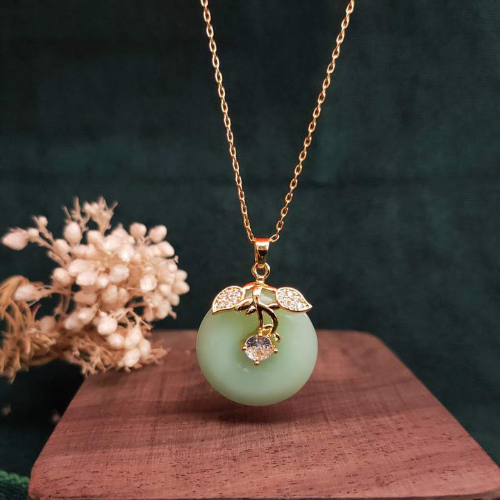 Anhänger Kette Tibetischer Jade Blattform Segen gold