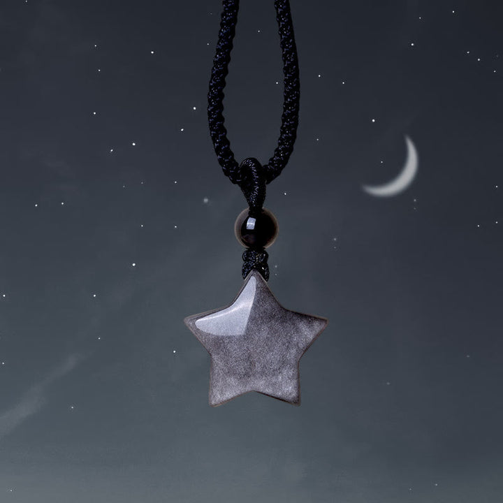 Obsidian Silberglanz Stern Kette Naturstein Schutz