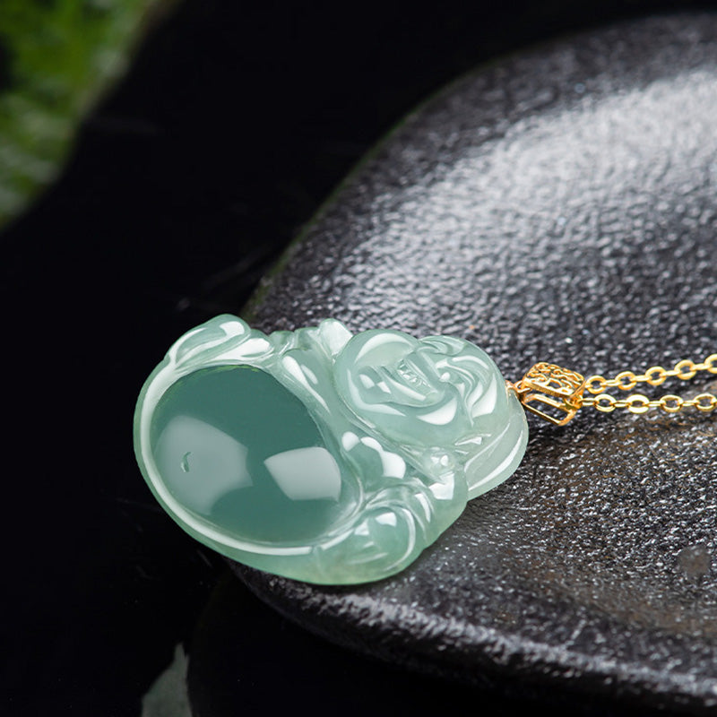 Anhänger Kette grüne Jade lachender Buddha Gold