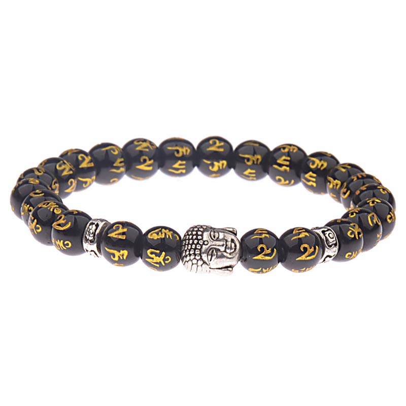 Armband Tibet Buddha Mantra Amulet schwarze Perlen goldene Schrift Schmuck
